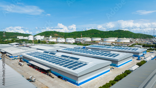 Canvas Print Top view Solar Cell on Warehouse Factory