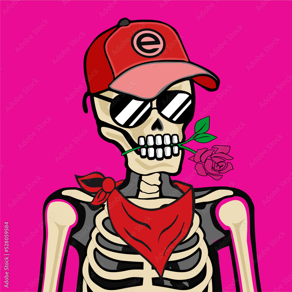 Skull Art, action figure of Skull with different fashion property used posses on colorfull background 