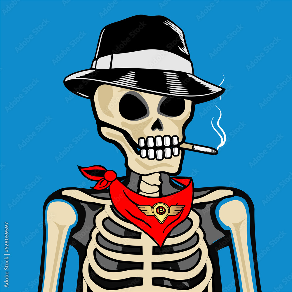 Skull Art, action figure of Skull with different fashion property used posses on colorfull background 