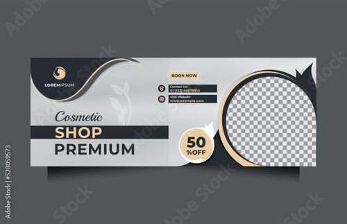 Horizontal Cosmetics beauty sale social media post and banner template. Luxury vector design to promote skin care, makeup, hair treatment, Healthy Skin Clinic, medical spa, something natural, etc