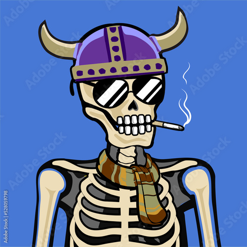 Skull Art, action figure of Skull with different fashion property used posses on colorfull background 