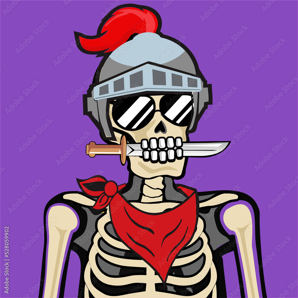 Skull Art, action figure of Skull with different fashion property used posses on colorfull background 
