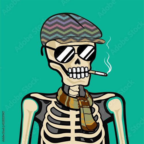 Skull Art, action figure of Skull with different fashion property used possed on colorfull background 