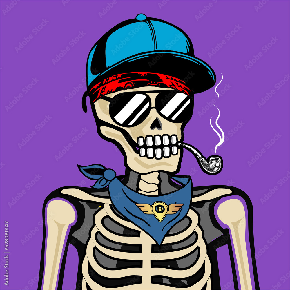 Skull Art, action figure of Skull with different fashion property used possed on colorfull background  