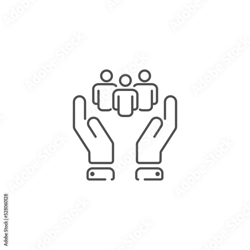 inclusion social equity icon, help or support employee, gender equality, community care, age and culture diversity, people group save, thin line symbol - editable stroke vector illustration

