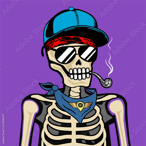 Skull Art, action figure of Skull with different fashion property used possed on colorfull background 