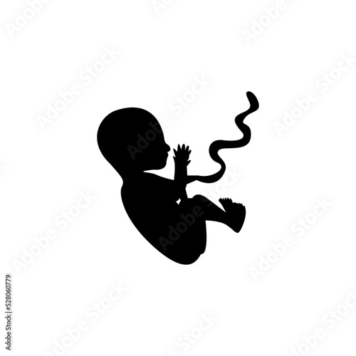 Vector black silhouette of a human fetus, vector illustration of pregnancy, child.