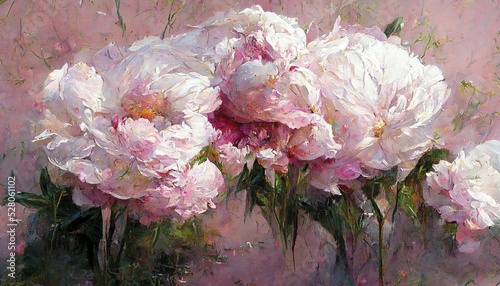 Fototapeta Naklejka Na Ścianę i Meble -  Oil painting of pink peonies flowers in a beautiful bouquet, digital art, printable artwork, floral background or wallpaper