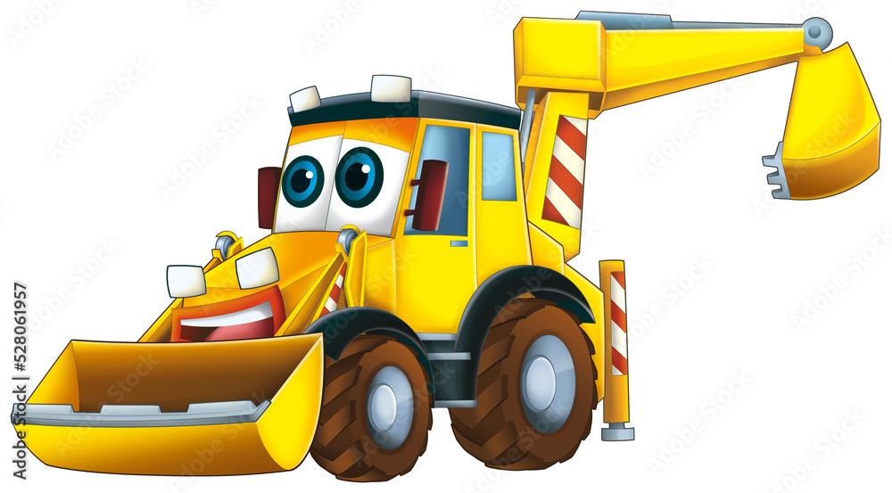 Naklejka premium Cartoon funny excavator isolated illustration for children