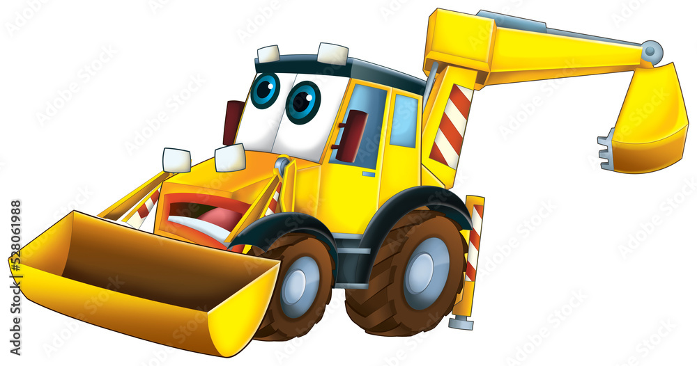 Naklejka premium Cartoon funny excavator isolated illustration for children