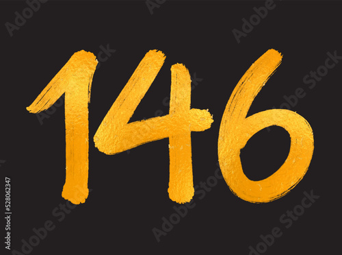 146 Number logo vector illustration, 146 Years Anniversary Celebration Vector Template,  146th birthday, Gold Lettering Numbers brush drawing hand drawn sketch, number logo design for print, t shirt photo