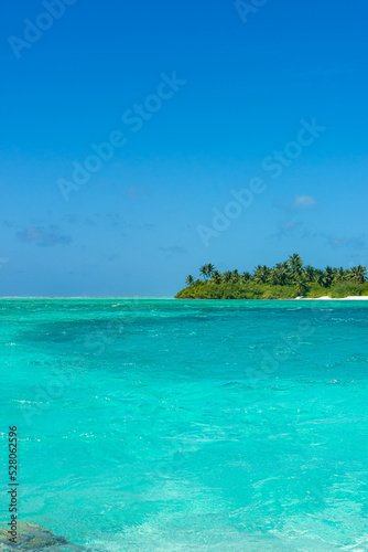 Maldives  Desert island with palms  turquoise sea and blue sky on Ari Atoll