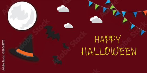 Halloween celebration postcard vector background image, Orthodox jack-o-lantern, haunted house, cute little ghosts with free space for Halloween invitations.