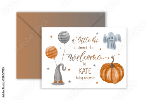 A Little Boo Watercolor Halloween Baby Shower Welcome Sign.