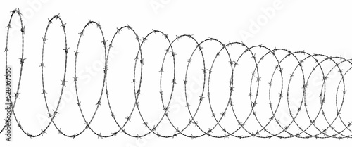 Spiral of Barbed Wire. Oblique View. 3D Illustration