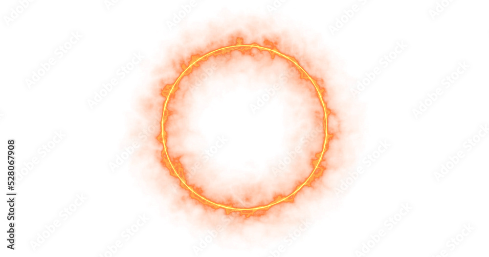 footage solar fire portal ring, circle on alpha channel and black background. Abstract yellow orange particle portal. rotation of the ring, the glow in a circle. Motion graphics. - obrazy, fototapety, plakaty 