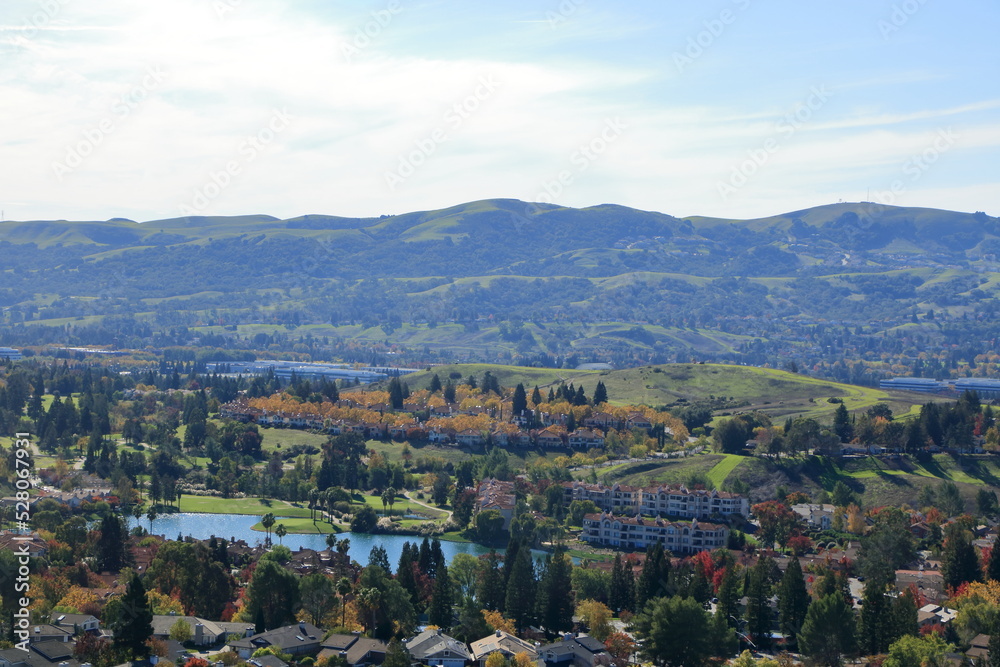 Autumn foliage in the San Ramon Valley as seen from a nearby hilltop in Northern California