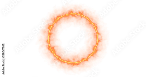 footage solar fire portal ring, circle on alpha channel and black background. Abstract yellow orange particle portal. rotation of the ring, the glow in a circle. Motion graphics.