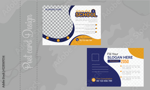 Kids school admission post card template, two color scheme