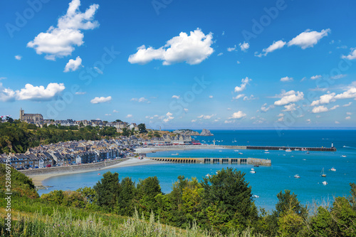 Panoramic view of Cancale, located on the coast of the Atlantic Ocean on the Baie du Mont Saint Michel, Brittany, France