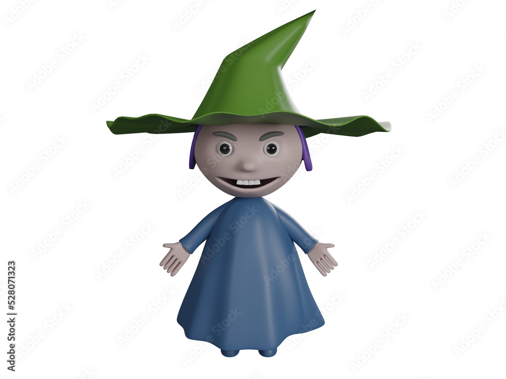 3D Halloween witch character isolated