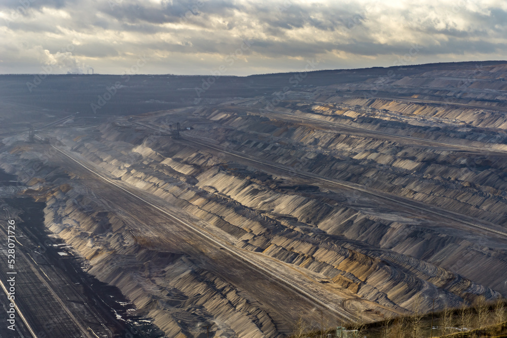 structure of opencast mine in germany during sunset, hambach, etzweiler