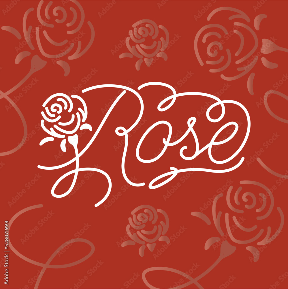 Fototapeta premium Rose flower line art. Minimalist outline drawing. One-line drawing. Continuous line drawing art. Nature cosmetics. Symbol, icon, lettering. Valentine postcard tempalte.