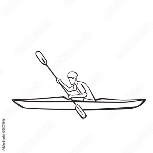 Vector illustration of hand drawn canoeing or kayaking. Water sports concept