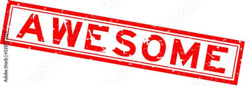Grunge red awesome word square rubber seal stamp on white background