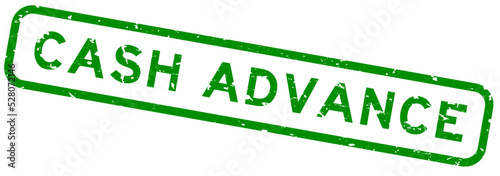 Grunge green cash advance word square rubber seal stamp on white background