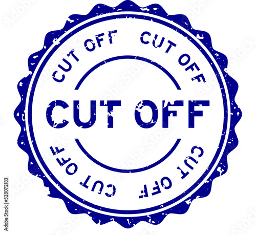 Grunge blue cut off word round rubber seal stamp on white background