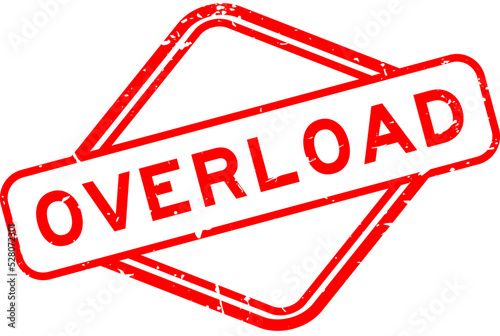 Grunge red overload word rubber seal stamp on white background