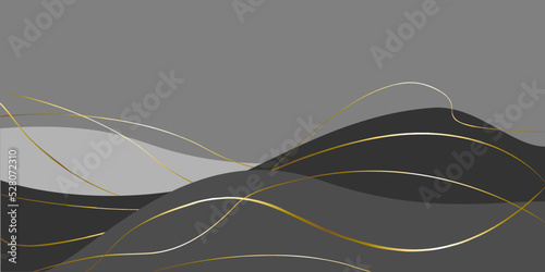 Gray dunes with golden lines. Golden threads on a Gray background