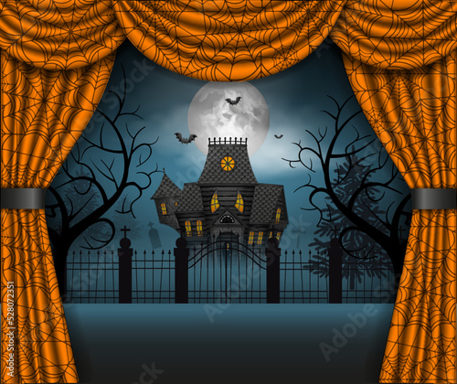 Halloween stage curtain with scary landscape