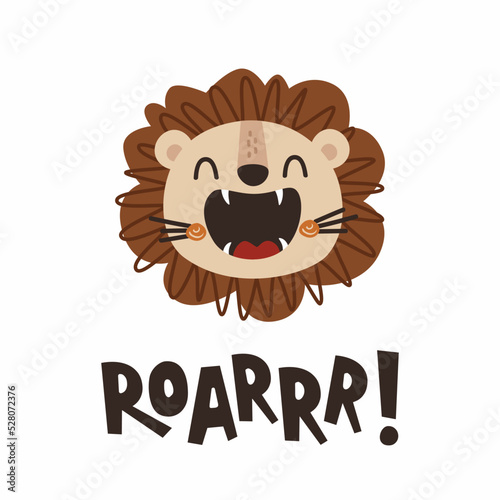 Cute Lion Head Vector illustration. Hand drawn cute print for childrens book, greeting card, baby shower, party invitation, wall decor, poster, t-shirts