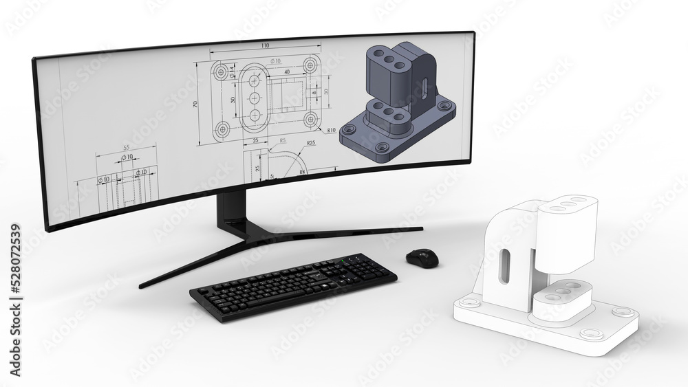 3D rendering - sketching a mechanical part by a mechanical engineer