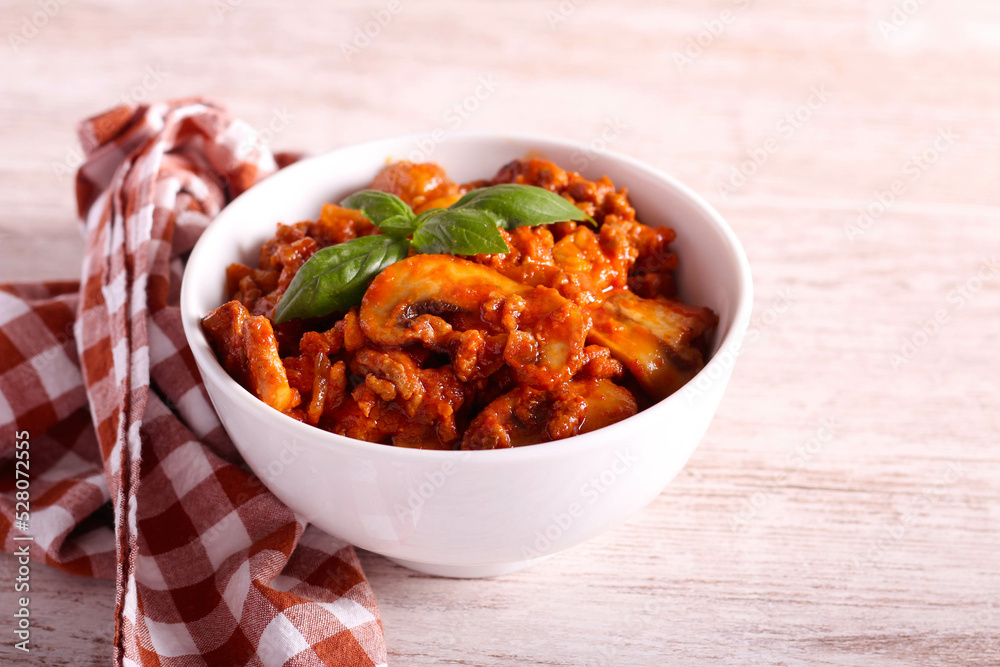 Mushroom, beef mince  stew