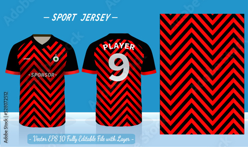 T-shirt sport design template. Abstract pattern v neck Football jersey concept with front and back view for Soccer, Cricket, Volleyball, Rugby, tennis, badminton uniform kit.