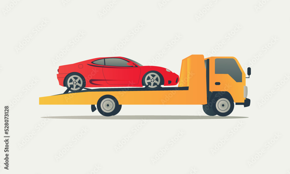 picture of the tow truck with sport car on it, flat style illustration picture of the tow truck with sport car on it, flat style illustration