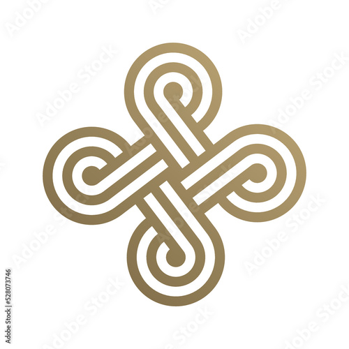 Golden Celtic cross. Endless knot decorative element. Line icon design. Geometric logo. Vector illustration