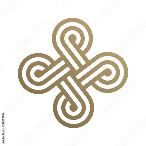 Golden Celtic cross. Endless knot decorative element. Line icon design. Geometric  logo. Vector illustration