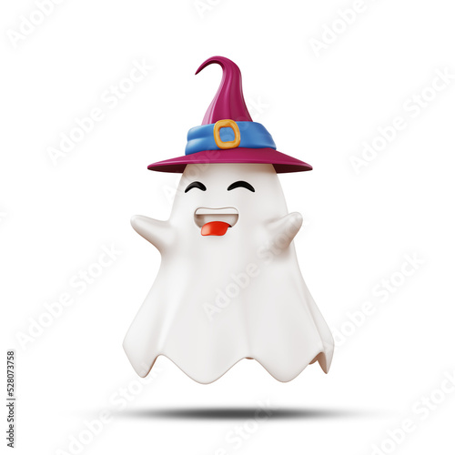 Halloween ghost wearing a witch's hat, 3d rendering © Thanasantipan