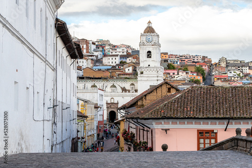 street view of quito old town, ecuador