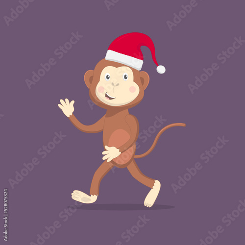 Cute monkey wearing christmas hat character vector illustration