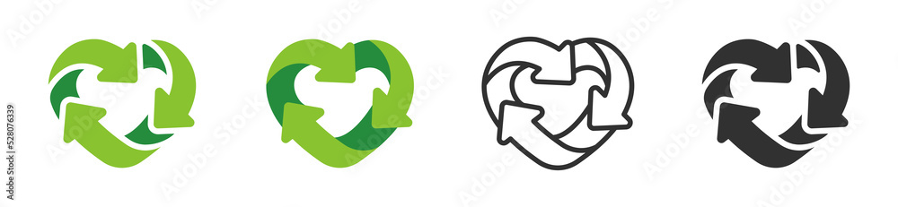 Heart recycle symbol, icon set. Heart with arrows. Vector EPS10 - obrazy, fototapety, plakaty 