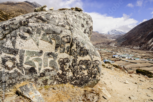 Pidra Mani pintada.Dingboche. Imja Khola.Sagarmatha National Park, Khumbu Himal, Nepal, Asia. photo