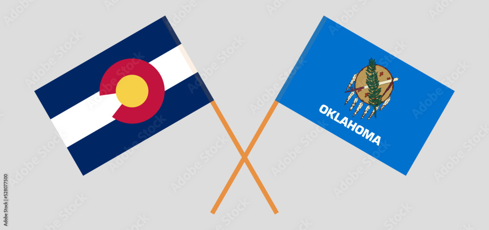 Crossed flags of The State of Colorado and The State of Oklahoma. Official colors. Correct proportion Crossed flags of The State of Colorado and The State of Oklahoma. Official colors. Correct proportion