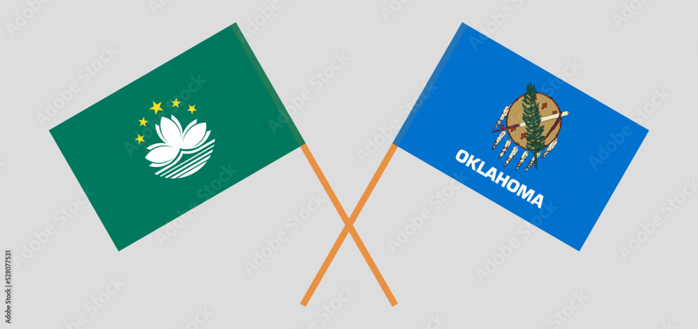 Crossed flags of Macau and The State of Oklahoma. Official colors. Correct proportion Crossed flags of Macau and The State of Oklahoma. Official colors. Correct proportion