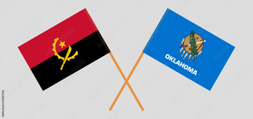Crossed flags of Angola and The State of Oklahoma. Official colors. Correct proportion Crossed flags of Angola and The State of Oklahoma. Official colors. Correct proportion