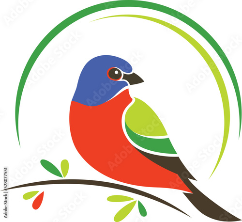 Illustration of Painted Bunting Bird on a Branch